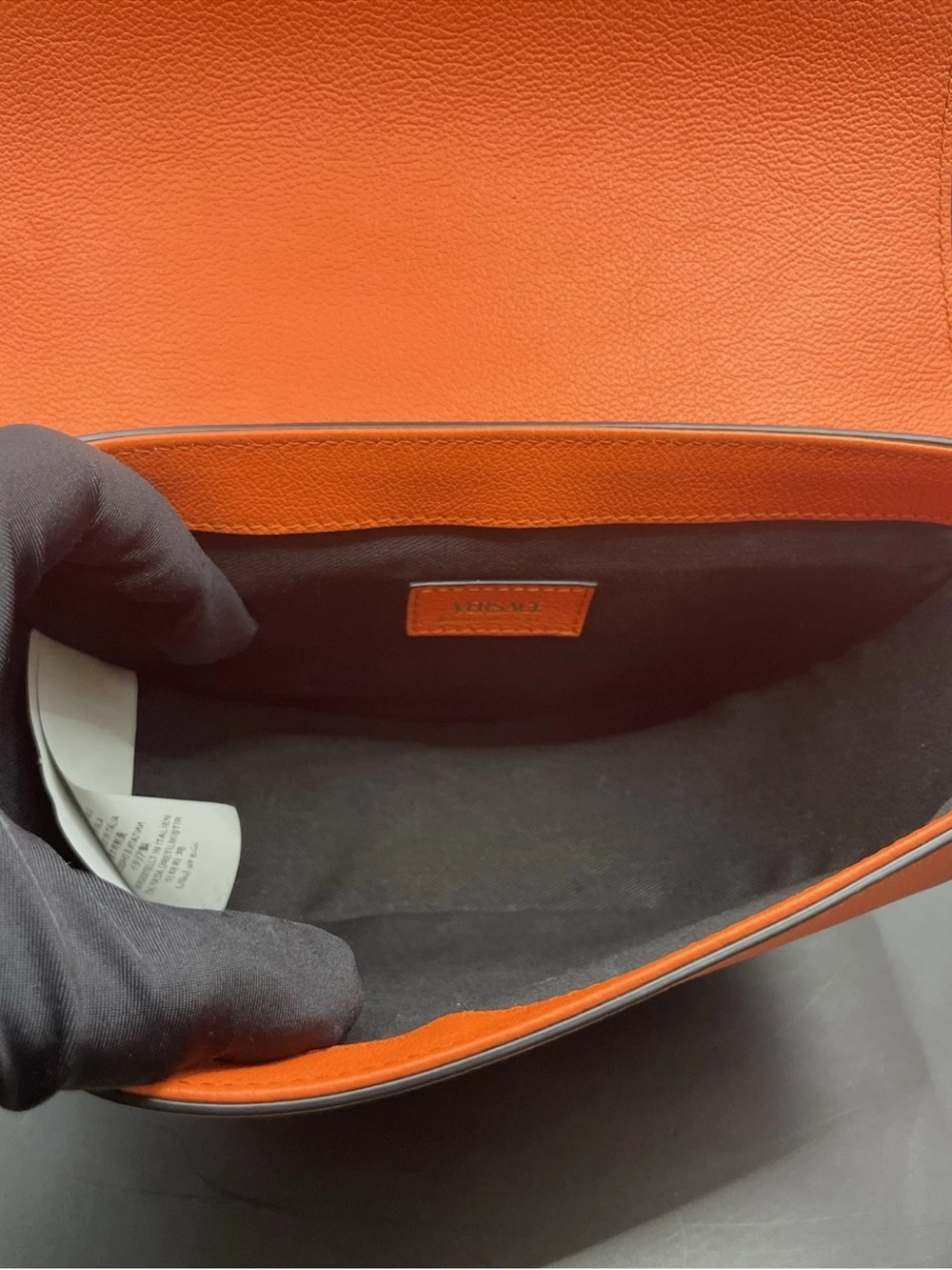 Versace Orange Pebbled Leather Crossbody Bag with Medusa - Picture 10 of 13